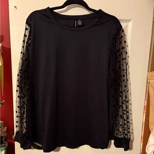 Black Sheer Polka Dotted Long Sleeve Blouse